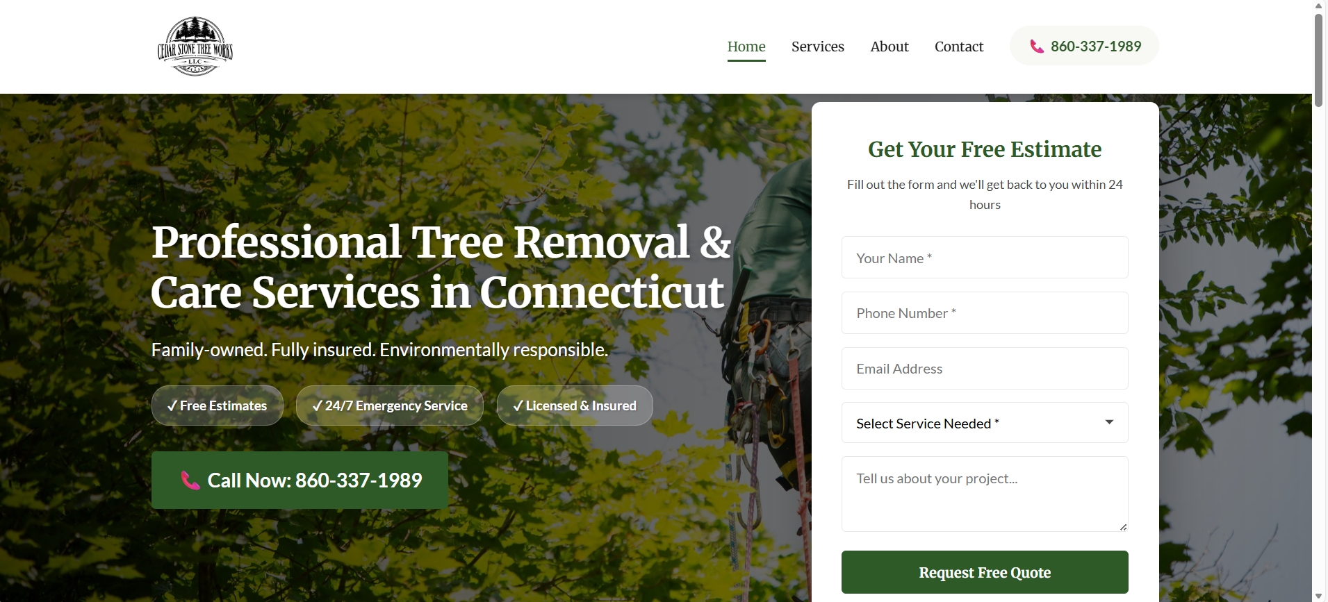 Cedar Stone Tree Works website